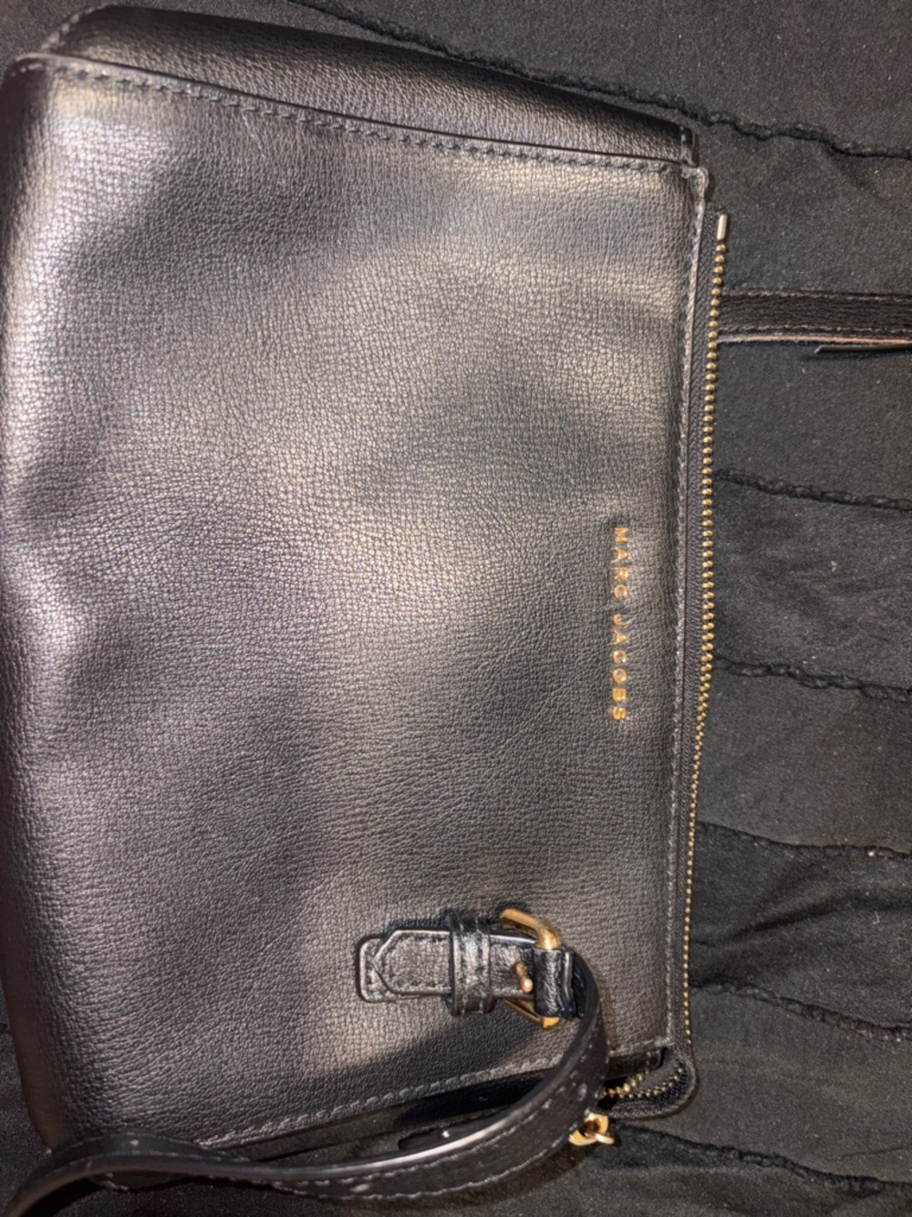 Marc Jacobs Black Leather Wristlet with Gold Accents